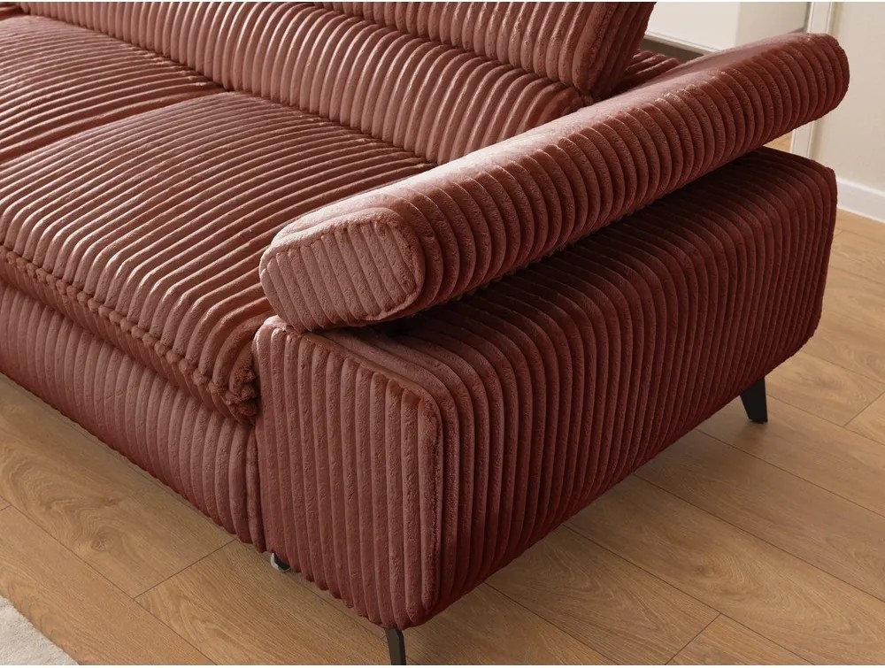 Colțar teracotă cu tapițerie din catifea reiată (cu colț pe partea stângă/în formă de ”L”) Marbeya – Ropez