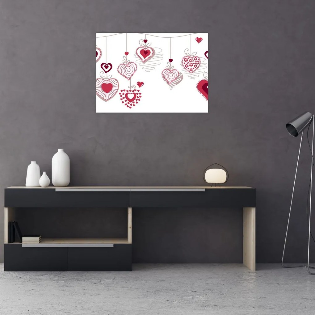 Tablou pe sticlă cu inimiore pictate (70x50 cm)