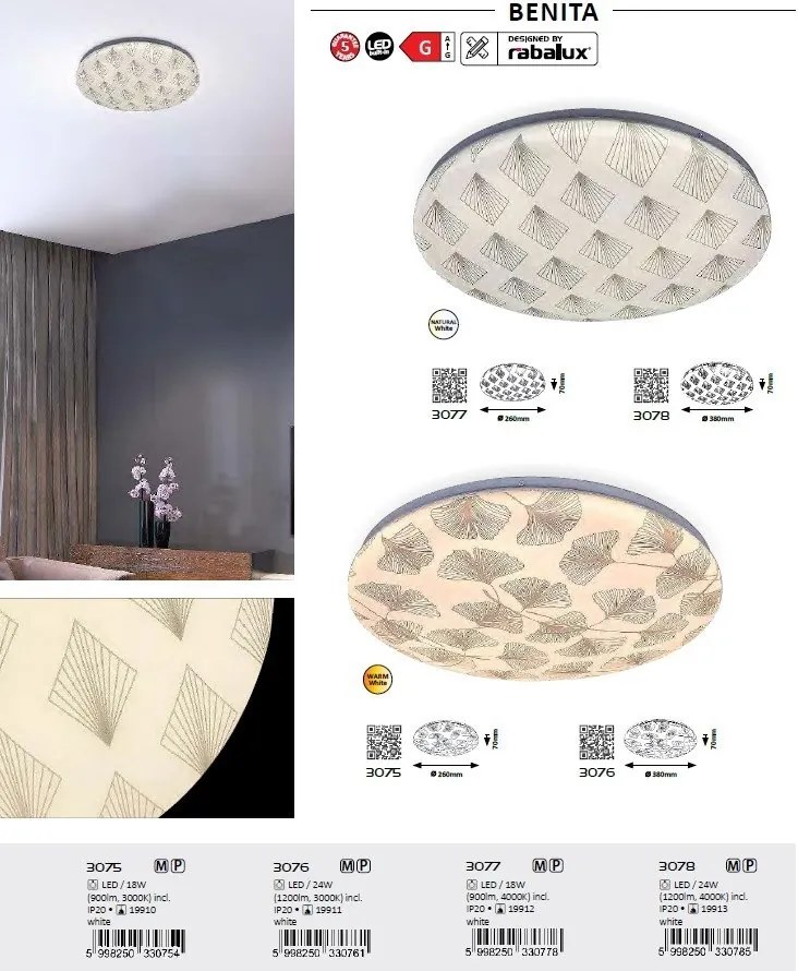 Plafoniera LED design modern Benita alb 38cm