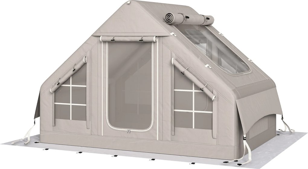 Outsunny Cort gonflabil 5–8 persoane, montare rapidă, 8000 mm impermeabil și rezistent la vânt cu pompă, racord pentru sobă, fereastră de acoperiș | Aosom Romania