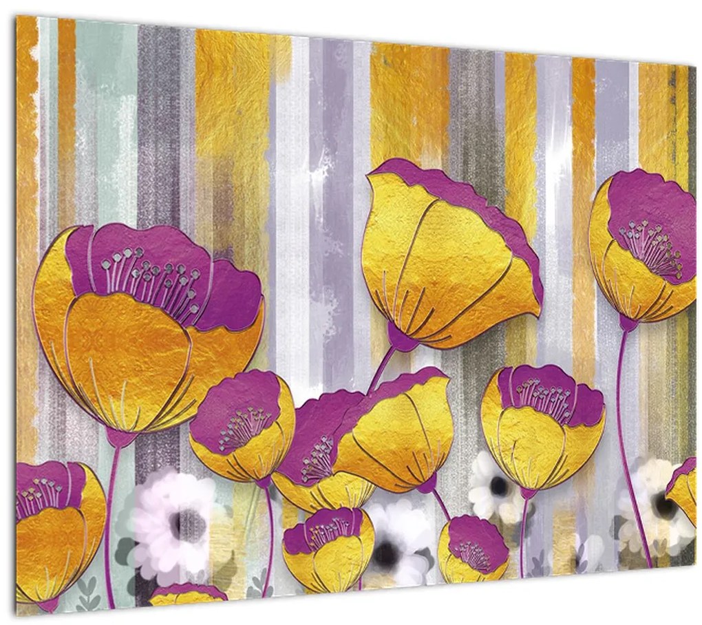 Tablou pe sticlă - Ilustrațir cu flori (70x50 cm)