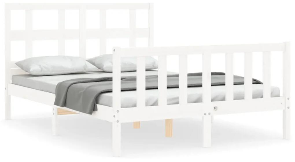 3192992 vidaXL Cadru de pat cu tăblie, 140x190 cm, alb, lemn masiv