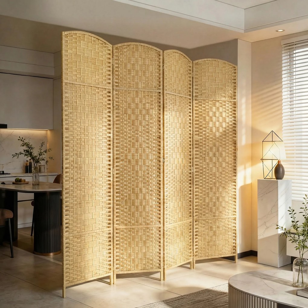 HOMCOM Paravan 4 Panouri Pliabile Per Interni Împletit 180x180cm | Aosom Romania