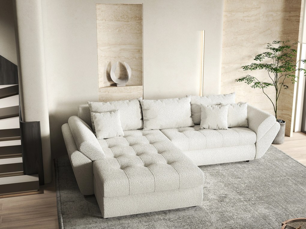 Colțar extensibil dumonde cu ladă de depozitare si sezut confortabil din spuma high-density, Loana Euphoria Ivory 270x185 cm