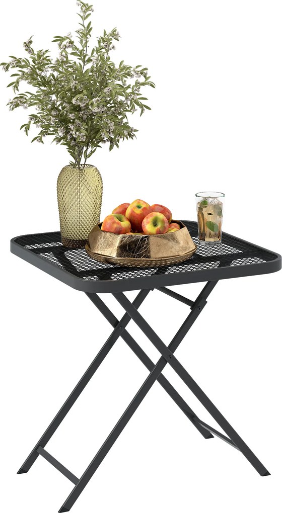 Outsunny Masă de grădină pliabilă 70 x 70 cm, rezistentă la intemperii, masă balcon pliabilă cu design decupat pătrată Negru | Aosom Romania