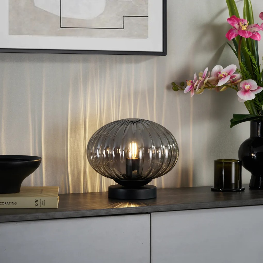 Lampă de masă de design neagră cu sticlă fumurie - Mochi
