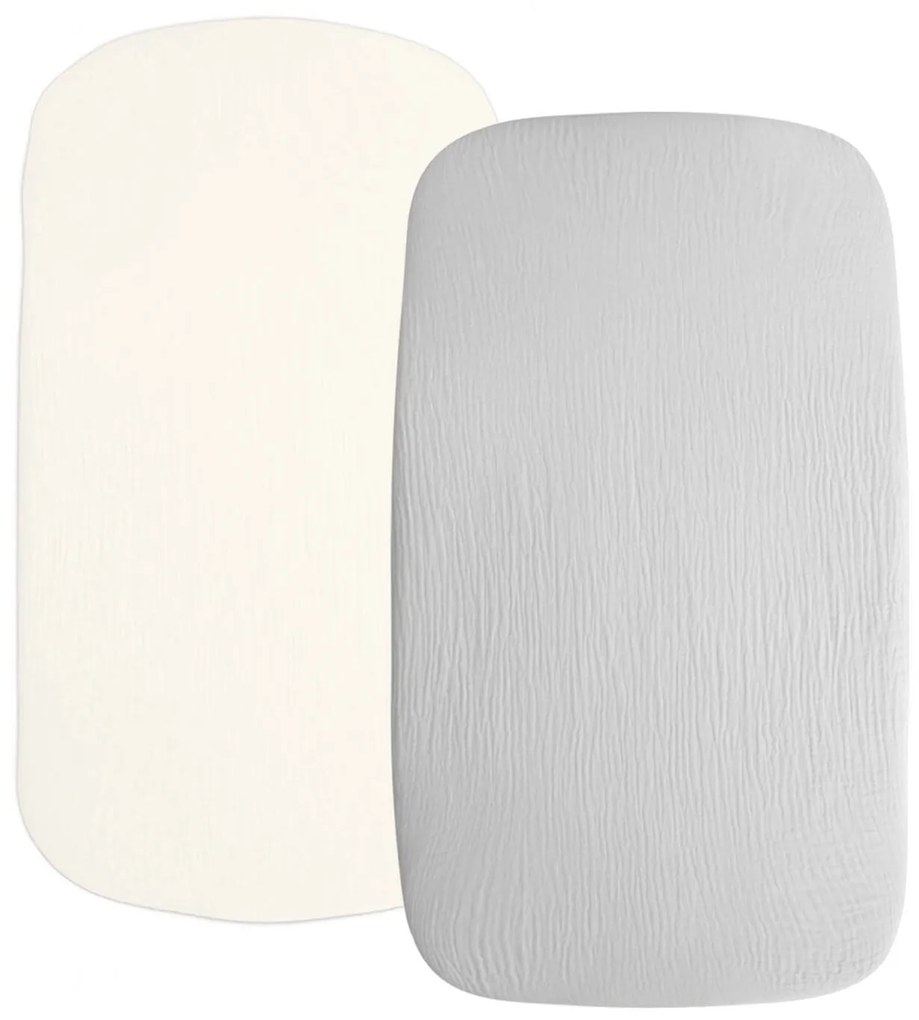 Set 2 cearceafuri din muselina cu elastic roata pentru patut cosleeper 90x50 cm Kidizi grey, bumbac 100%