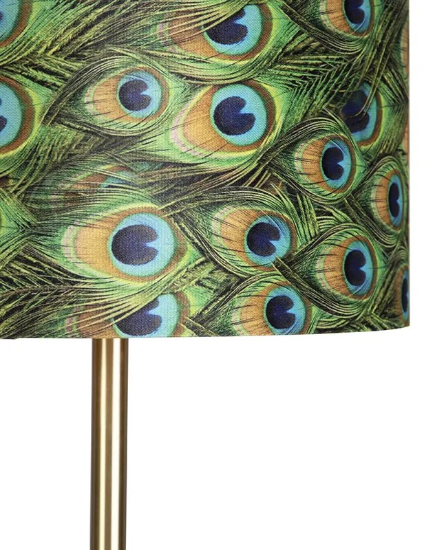 Lampă de podea din alamă cu abajur cu motive de păun 40 cm - Simplo