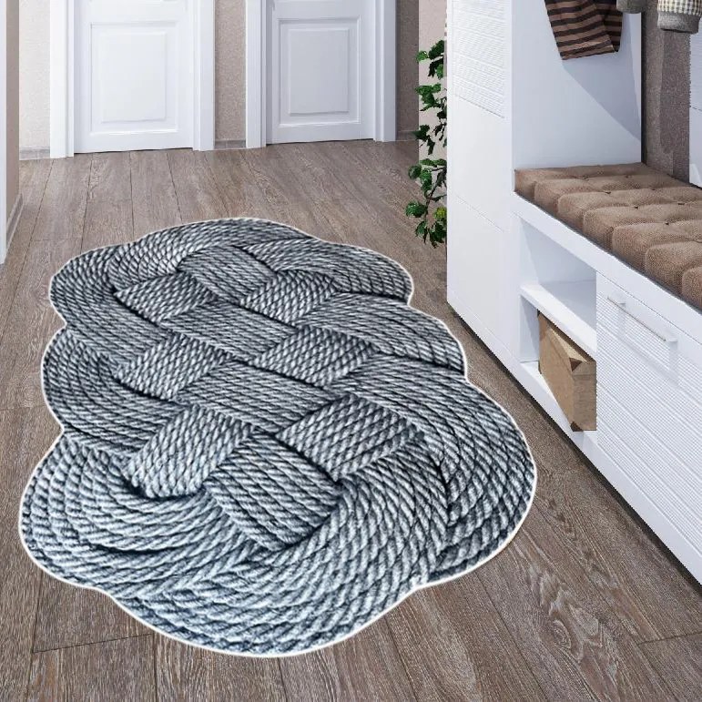 Covor camera antiderapant, 120x180 cm, gri, efect impletit