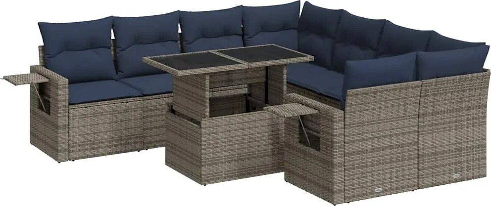 vidaXL Set mobilier grădină perne 9 piese gri poliratan/lemn acacia
