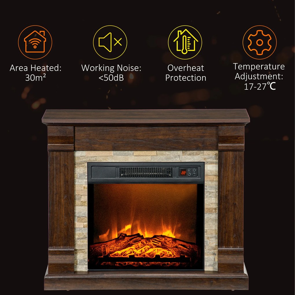 HOMCOM Semineu Electric de Podea cu Timer, Temperatura Reglabila, din Metal, ABS si PAL, 80x21.6x67.8 cm, Maro | Aosom Romania