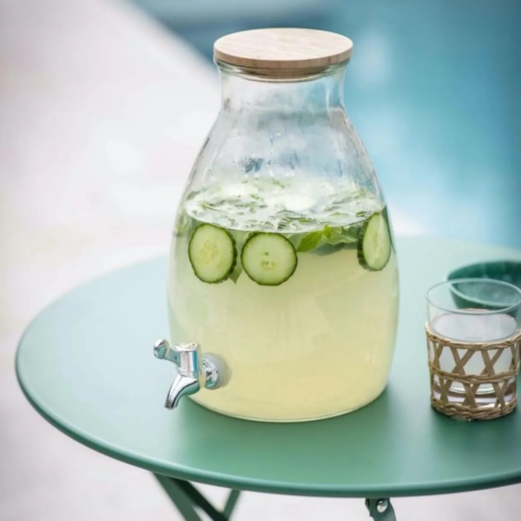 Recipient din sticla pentru bauturi GUSTA cu capac din lemn 5,5 L