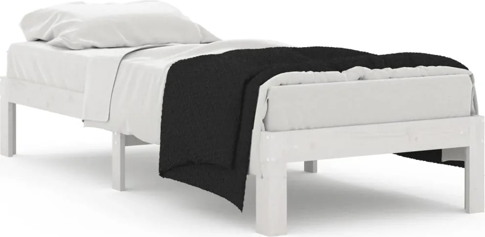 vidaXL Cadru de pat mic single, alb, 75x190 cm, lemn masiv