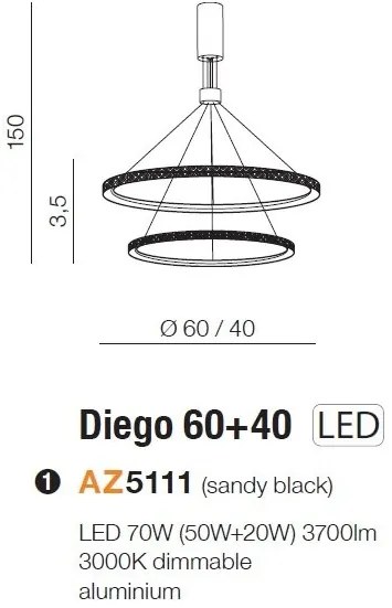 Lustra LED suspendata design modern DIEGO 60+40 3000K DIMM BK