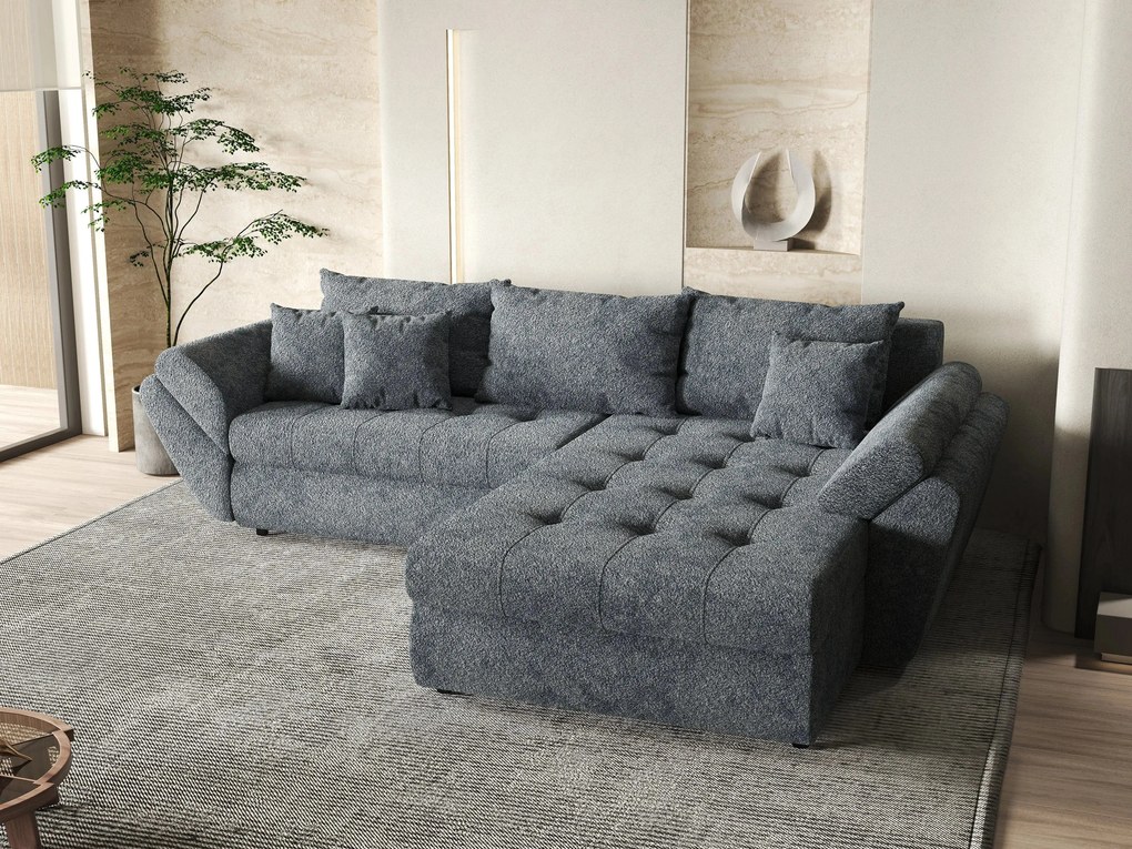 Colțar extensibil dumonde cu ladă de depozitare si sezut confortabil din spuma high-density, Loana Euphoria Graphit II 270x185 cm