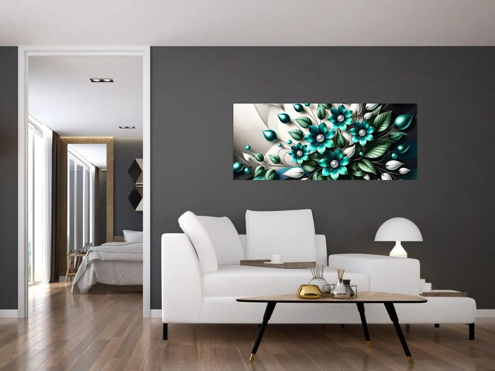Tablou - Flori turcoaz 3D (120x50 cm)