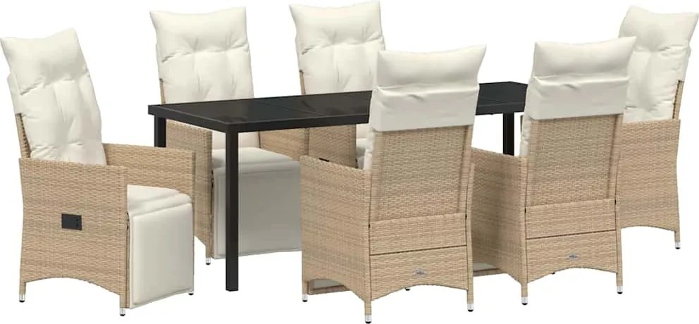 vidaXL Set de masă pentru grădină cu pernă 7 pcs Bej poliratan