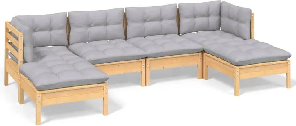 vidaXL Set mobilier grădină cu perne gri, 6 piese, lemn de pin