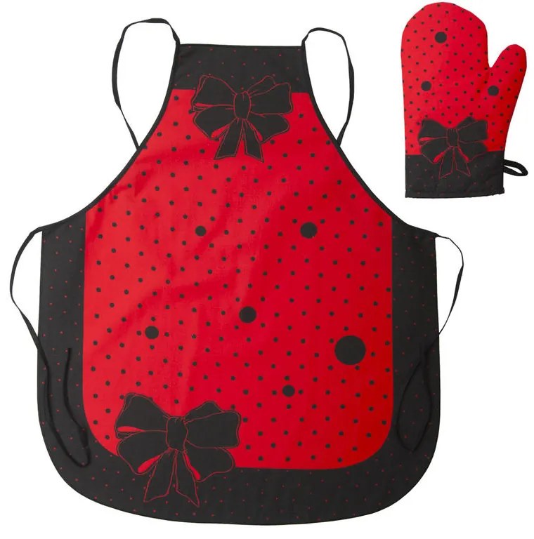 Şorţ de bucătărie cu mănuşă roşie