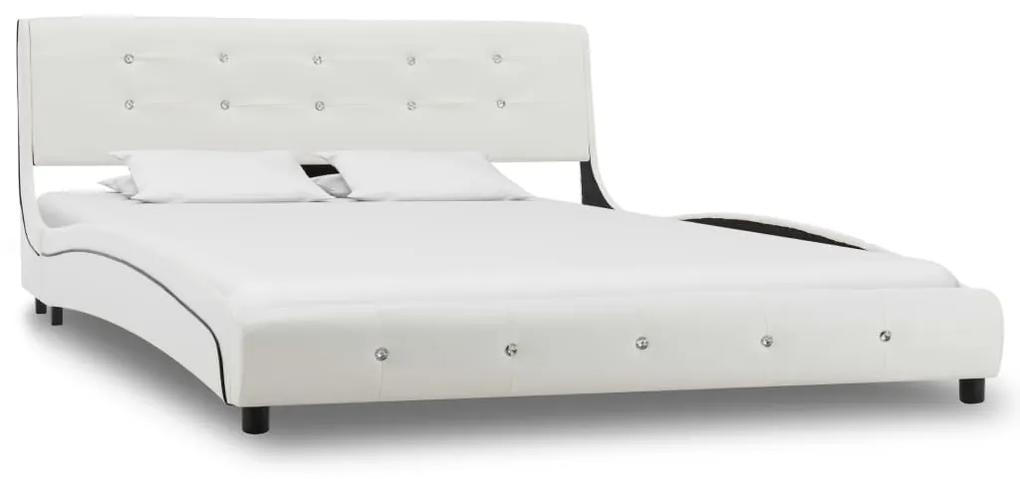 280432 vidaXL Cadru de pat, alb, 135x190 cm, piele ecologică
