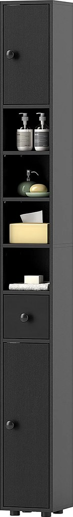 kleankin Dulap înalt pentru baie Coloană de baie îngustă cu 1 sertar 4 rafturi deschise și rafturi reglabile 20x20x180 cm Negru | Aosom Romania