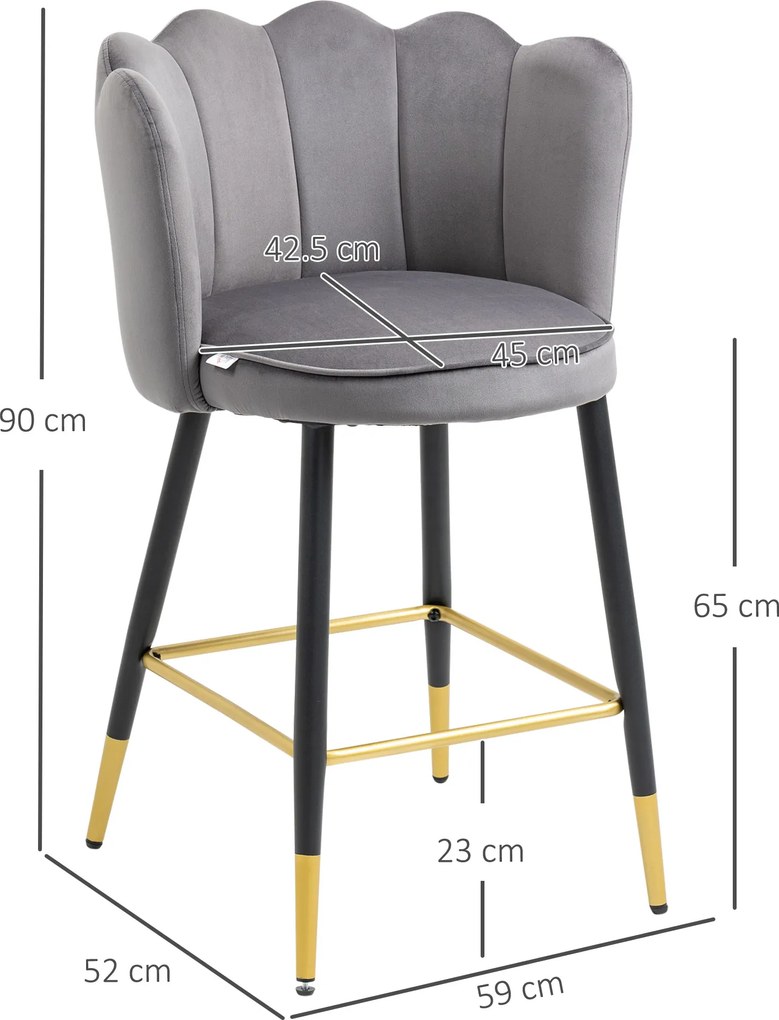 HOMCOM Set de 2 Scaune de Bar Elegante, Înalte cu Spătar, Bază din Oțel Stabil, Gri Carbune, pentru Bucătărie | Aosom Romania