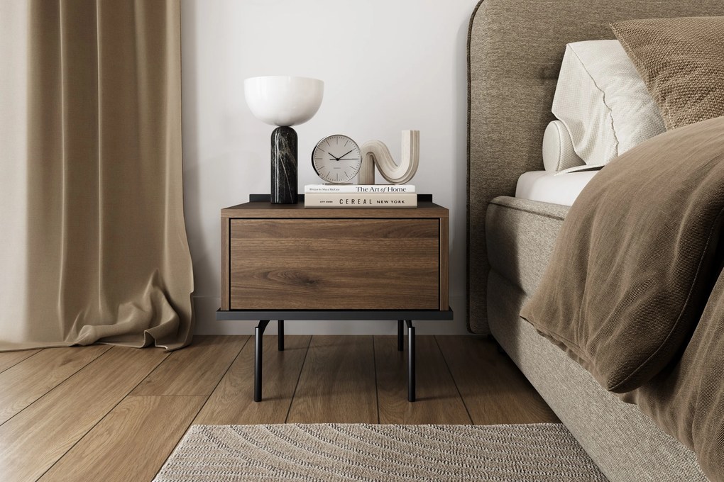 Noptieră cu sertar Zenar 50 cm - nuc elegant / negru