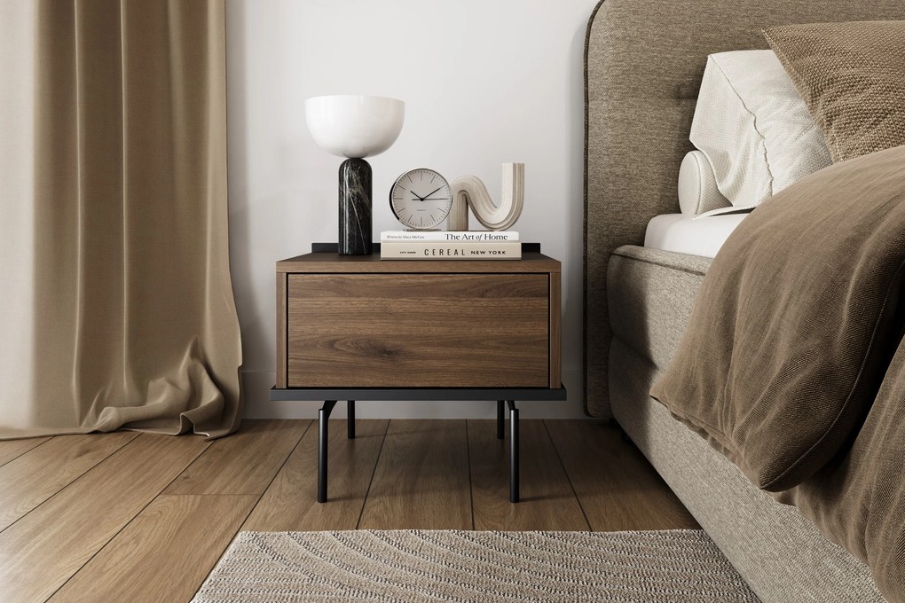 Noptieră Zenar cu sertar 50 cm - nuc elegant / negru