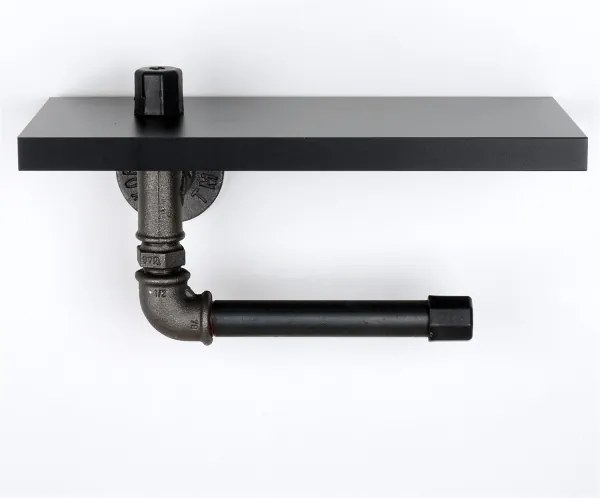 Suport de hârtie igienică cu raft BORU 12x30 cm negru