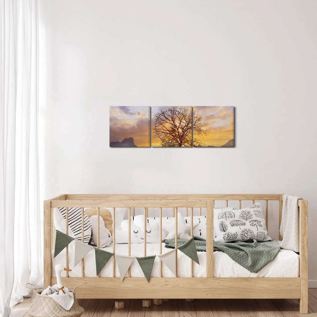 Tablou - Peisaj cu floarea soarelui (cu ceas) (90x30 cm)