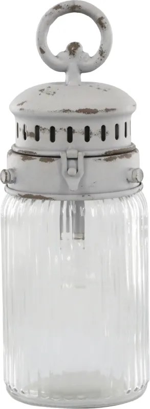 Felinar alb, din sticla, cu baterii, E12, H30cm. French Stable