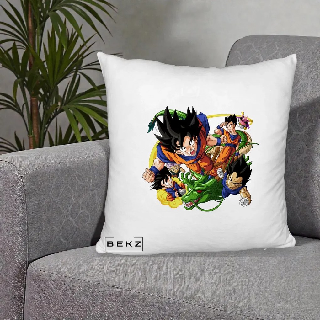 Perna Personalizata Dragon Ball Goku si Shenron Actiune, 40x40 cm, Alb Pufos, Husa Detasabila, Perna Inclusa, BEKZ®