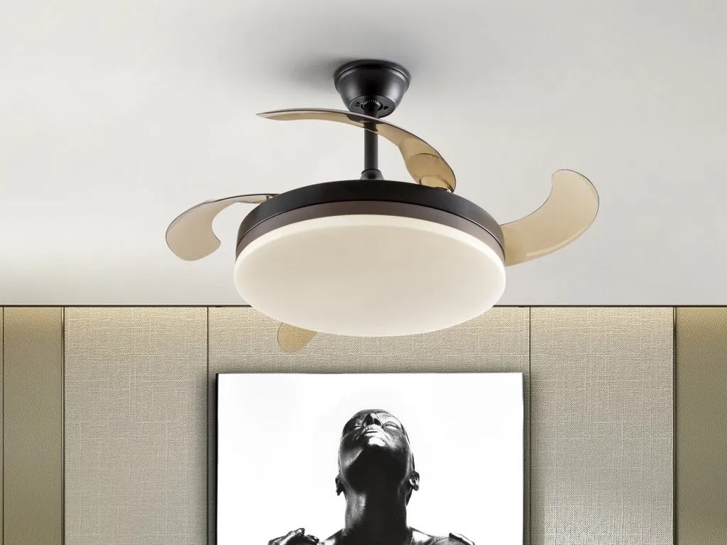 Lustra LED cu Ventilator si telecomanda, lame retractabile Vento negru/bronz