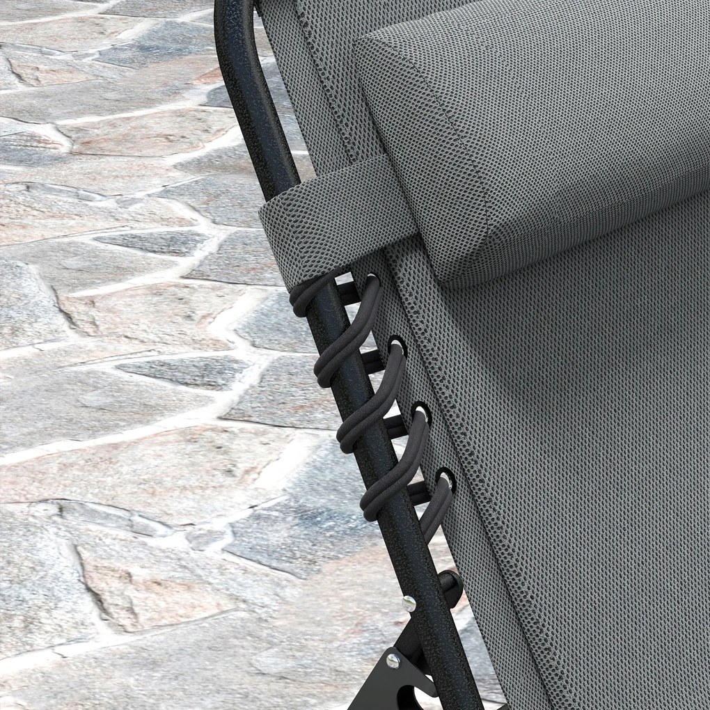 Outsunny Șezlong, șezlong pentru soare cu tapițerie și buzunar lateral, șezlong de grădină, șezlong pentru piscină, șezlong tapițat, Gri | Aosom Romania