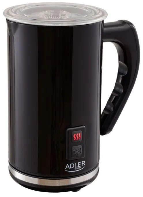 Aparat pentru spumat lapte Adler AD 4478, 500W, 240 ml, Acoperire antiaderenta, Protectie STRIX, Otel negru