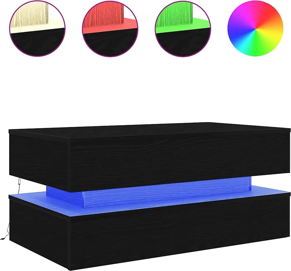 vidaXL Masuta de cafea cu lumini LED Stejar negru 90x50x40 cm