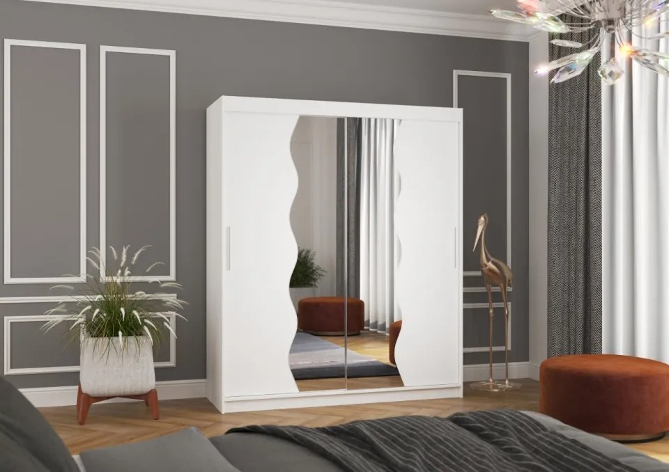 Dulap cu usi glisante si oglinda 180x215 cm, Kansas, ADRK Furniture (Culoare: Alb)