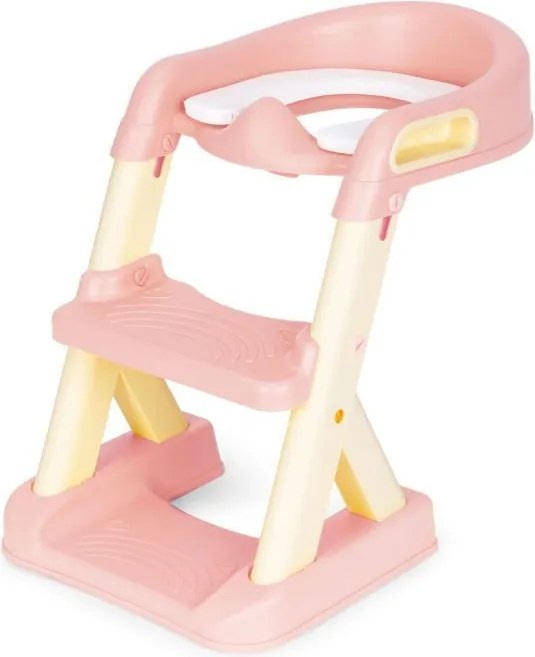 Scaun de toaletă cu trepte și scară roz
