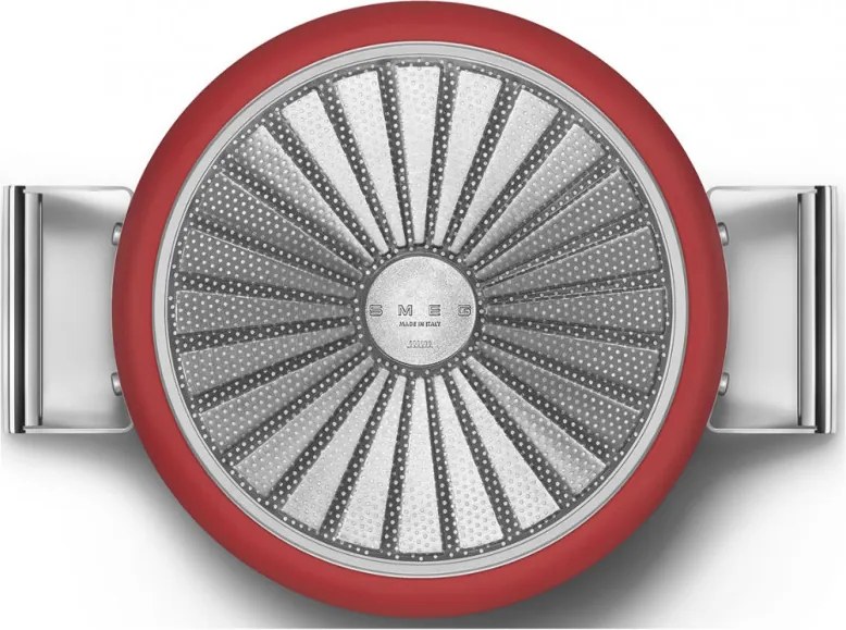 Oala cu capac SMEG CKFC2611RDM, 7,7 l, Ø26 cm, Acoperire cu teflon, Pana la 250°C, Inductie, Rosu