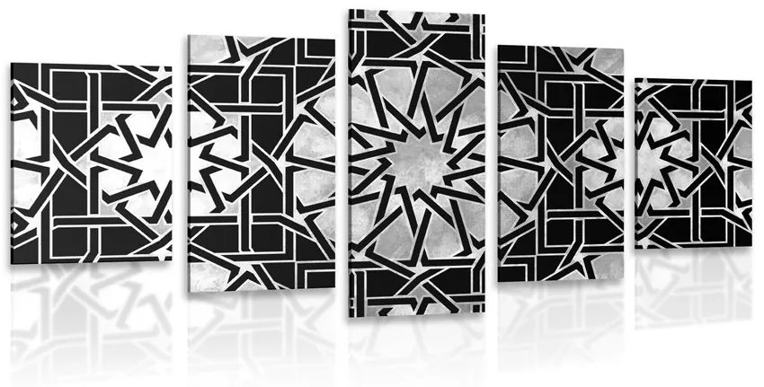 Tablou 5-piese mozaică orientală în design alb-negru