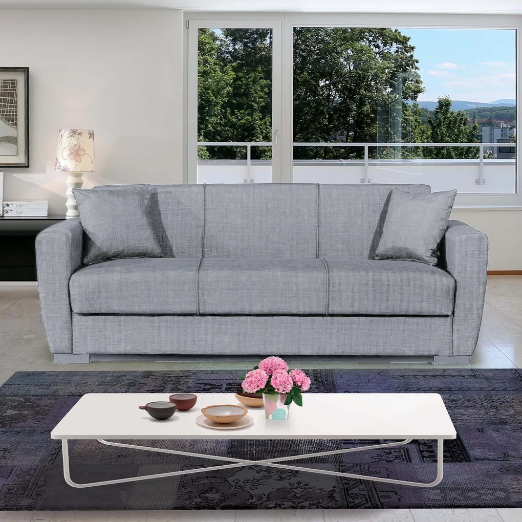 Canapea DOLCE extensibila, 3 locuri, cu arcuri si lada depozitare, gri deschis, 214x73x80 cm