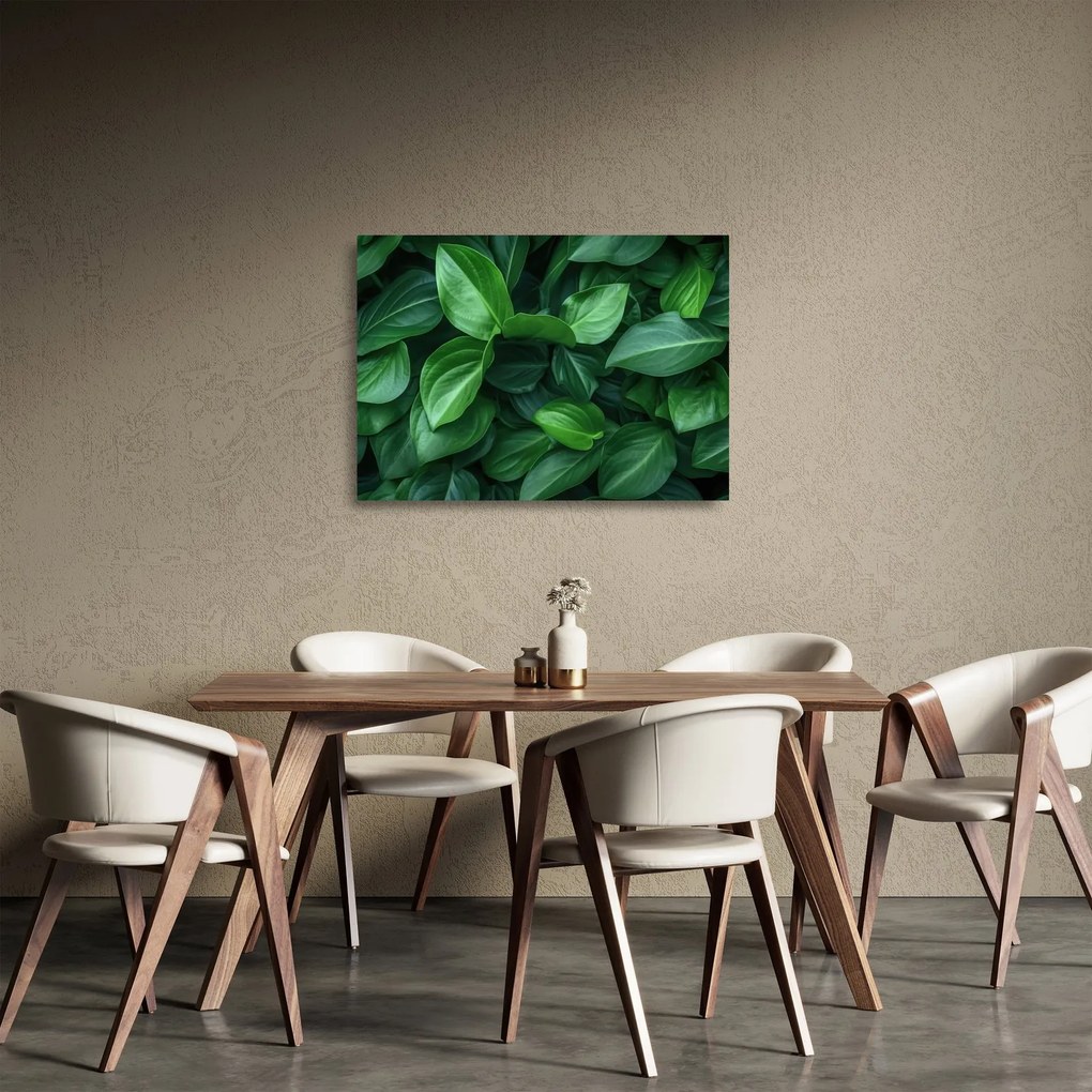Tablou pe sticlă - Frunze verzi (70x50 cm)