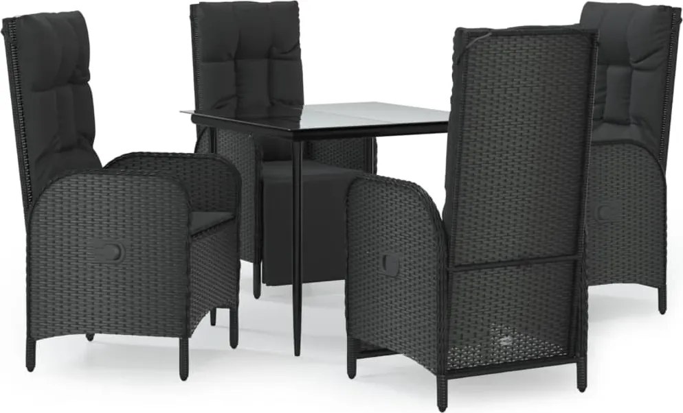 vidaXL Set mobilier de grădină cu perne, 5 piese, negru, poliratan