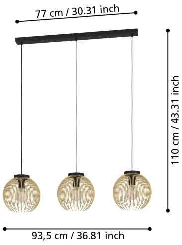 Lustră pe cablu VENEZUELA 3xE27/40W/230V Eglo 900167