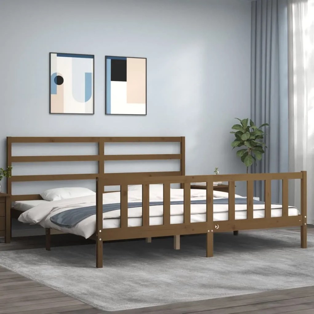 3191929 vidaXL Cadru pat cu tăblie, maro miere, 200x200 cm, lemn masiv