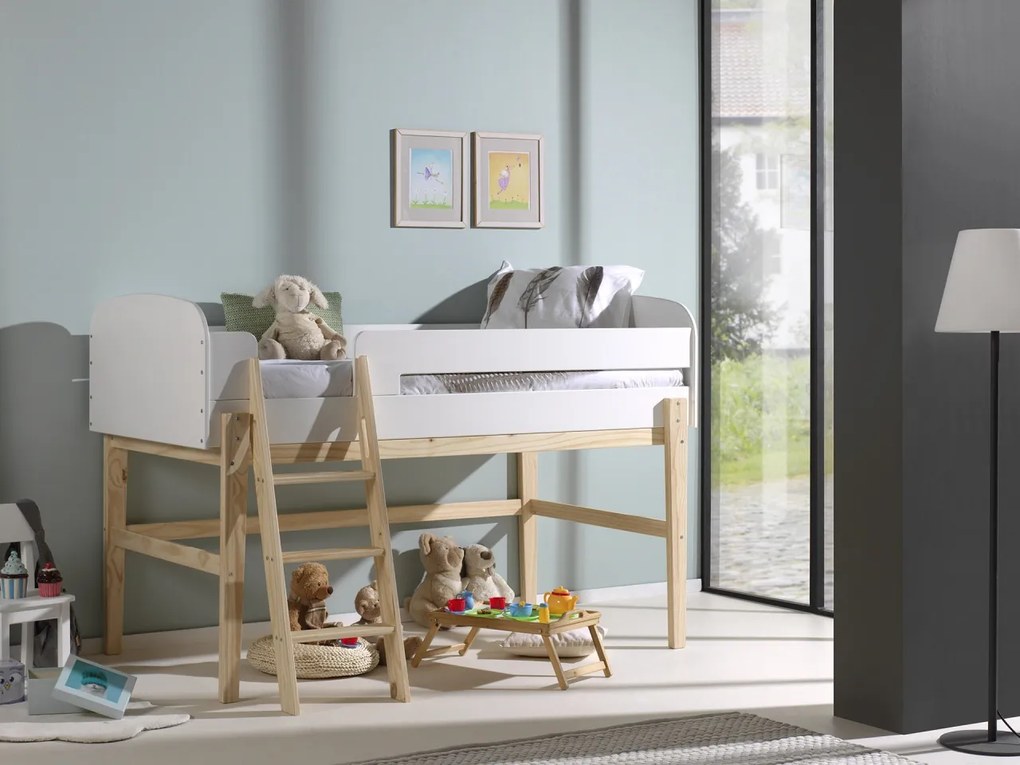 Pat Supraetajat Kiddy (Mid Sleeper) 90x200 cm, pentru Camera Copii, Alb – Vipack