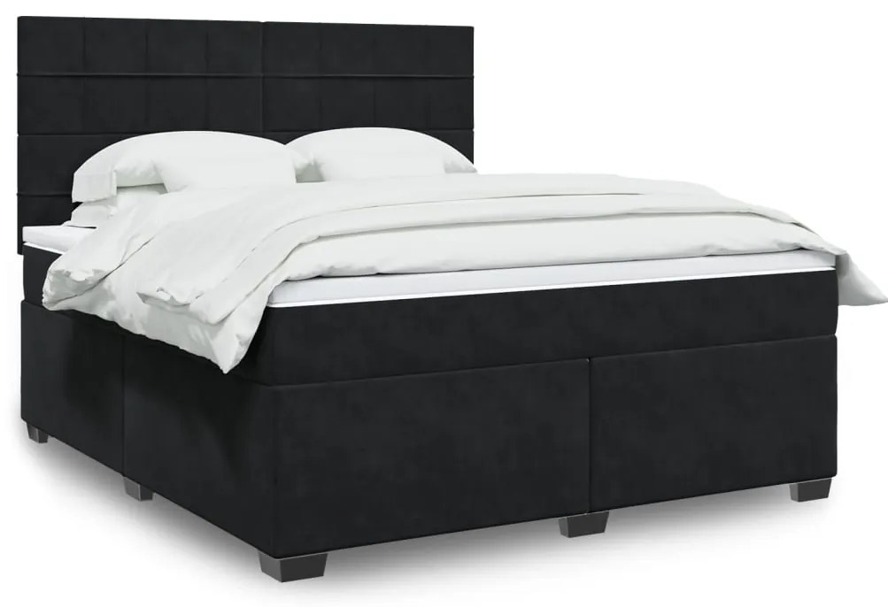 vidaXL Pat box spring cu saltea, negru, 180x200 cm, catifea
