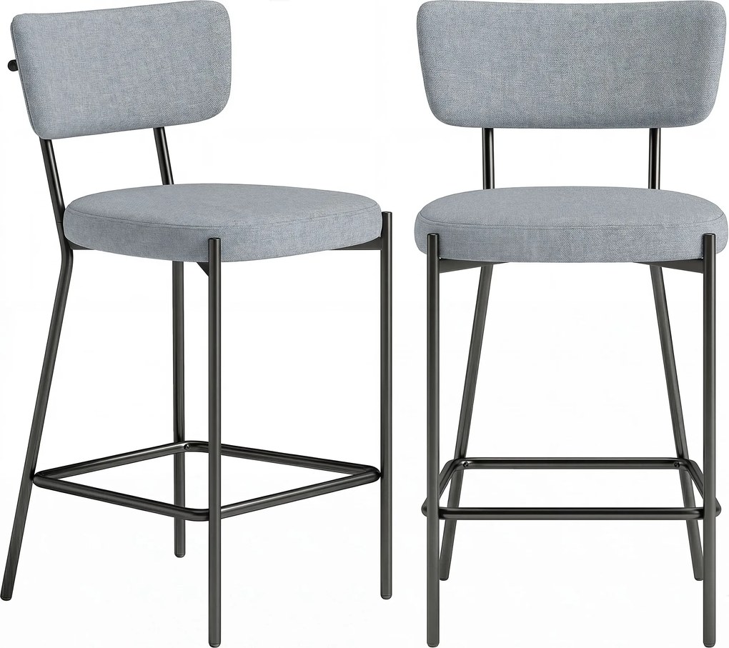 HOMCOM Set de 2 Scaune de Bar cu Spătar și Tapițate, Scaune Înalte din Material Textil cu Bară pentru Sprijinirea Picioarelor și Structură Metalică, Ușor de Asamblat, Gri Deschis | Aosom Romania