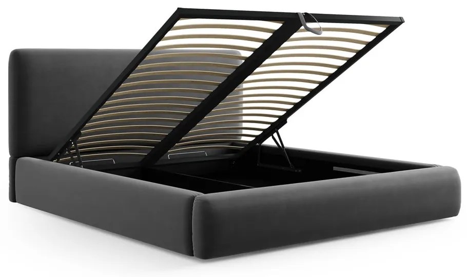 Pat matrimonial gri închis tapițat cu spațiu de depozitare cu somieră 140x200 cm Colonel – Cosmopolitan Design