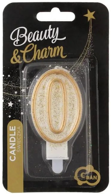 Numere Gold Lumânare aurie cu sclipici cifră 0, lumânare de tort
